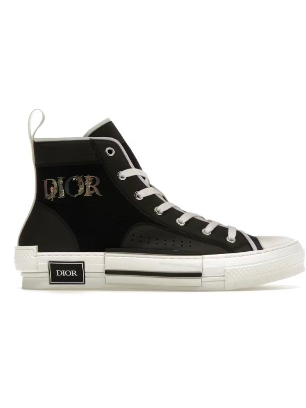Dior Black and White High-Top Canvas Sneaker with Logo
